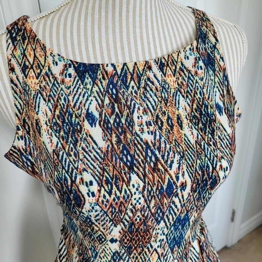 Pixie + Diamond Abstract Midi Dress High Neck Fit Flare Small - Picture 6 of 12